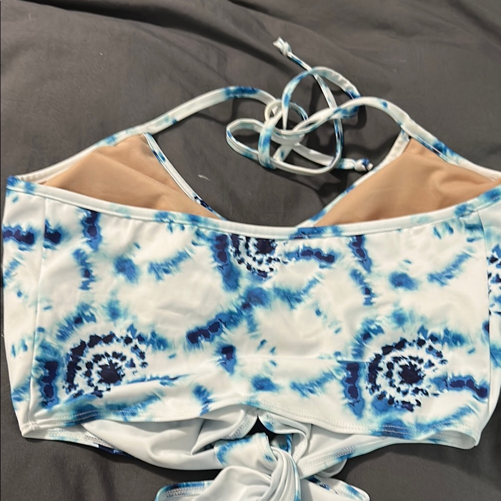 Kortni Jeane Blue Tie Front Cut Out Tank Top Bikini - Picture 2 of 4